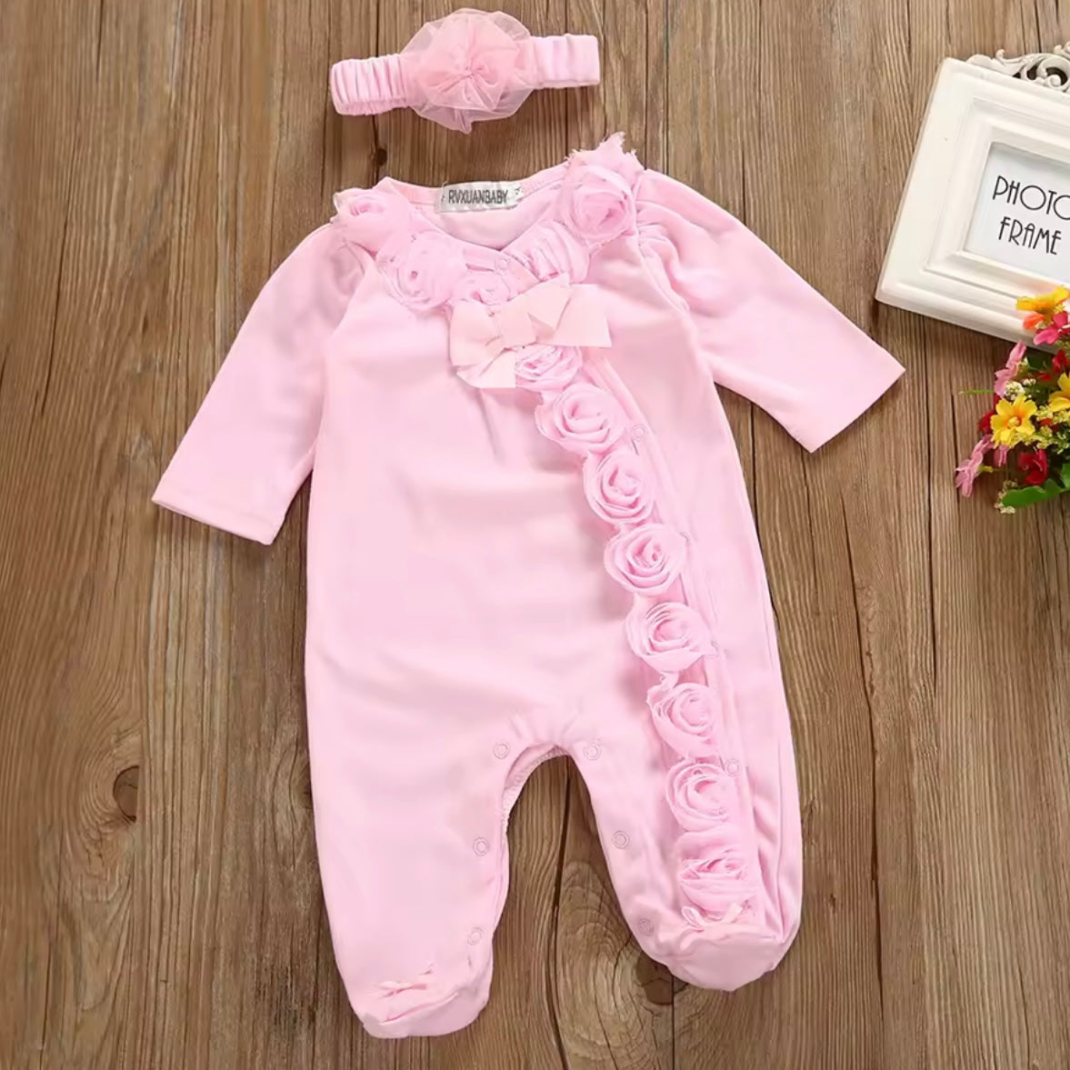 PINK ROSE BUD BABY GROW