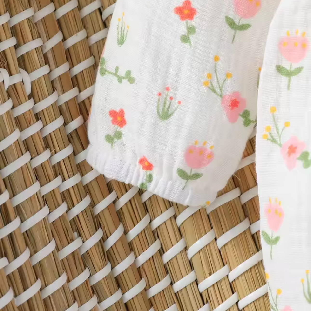 WHITE AND PINK FLORAL BOW ROMPER WITH HEADBAND
