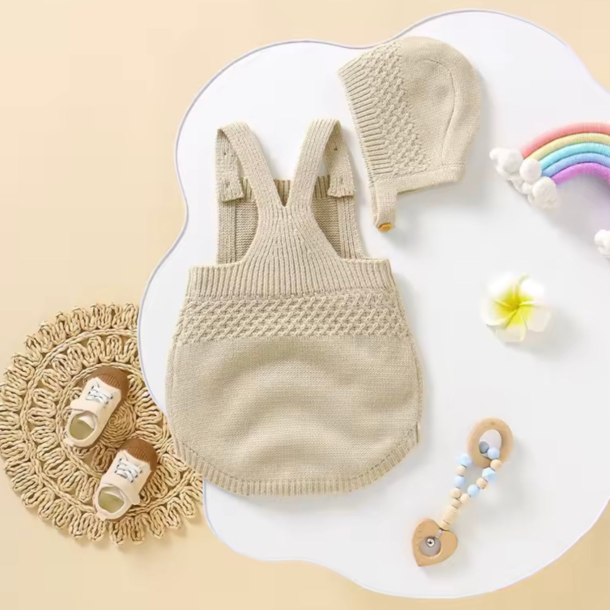 CAMEL BEIGE ALL IN ONE WITH BONNET HAT