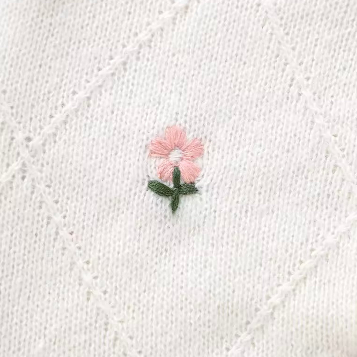 KNITTED FLORAL WHITE ROMPER