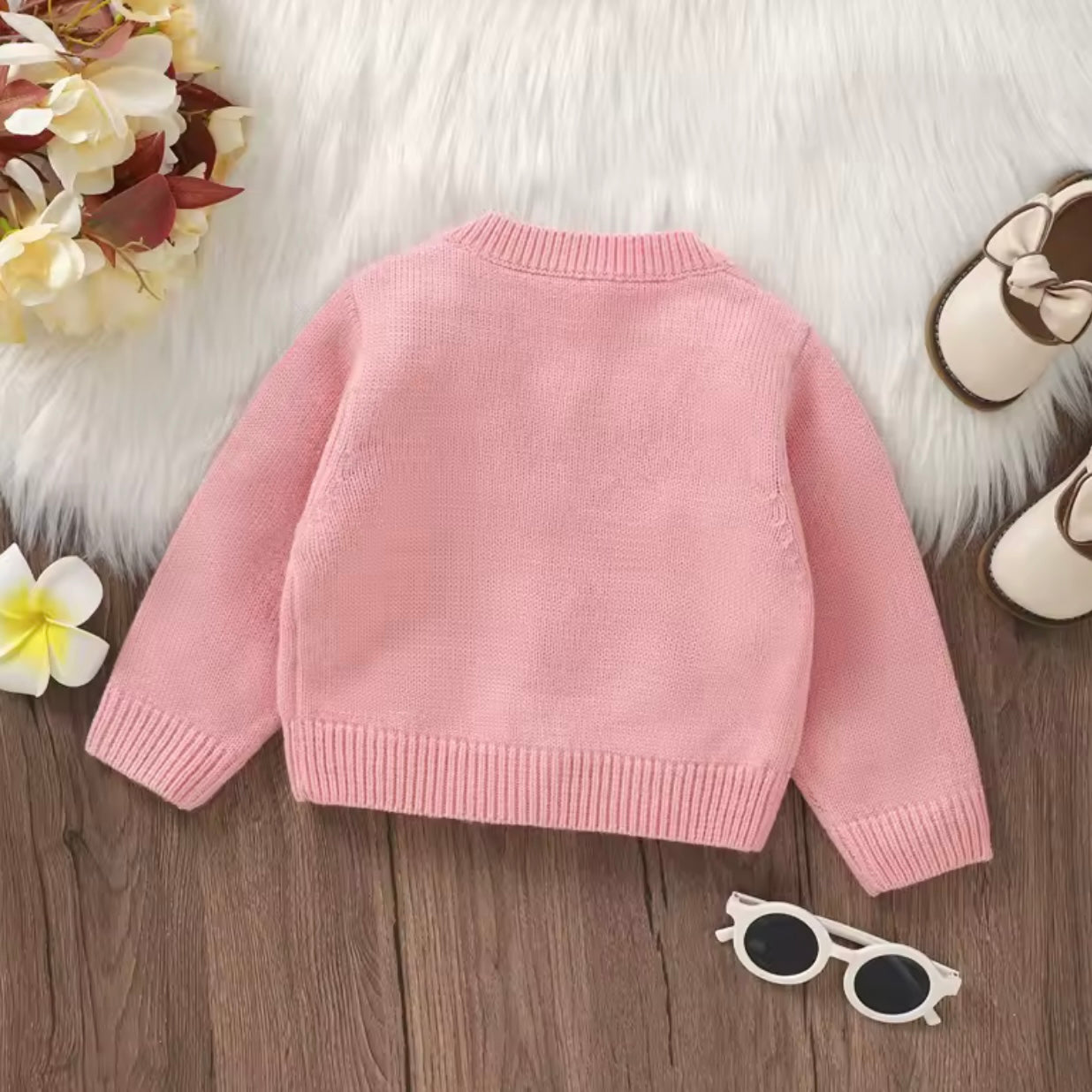 PINK FLOWER KNITTED CARDIGAN