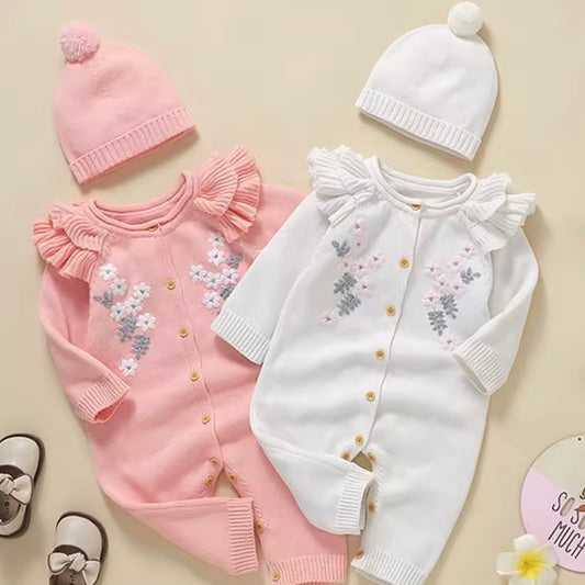 FLORAL FRILL ROMPER WITH HAT
