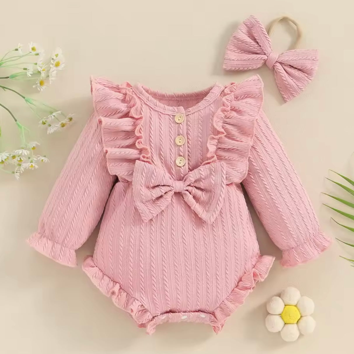 BOW FRILL ALL IN ONE BABY GROW ROMPER