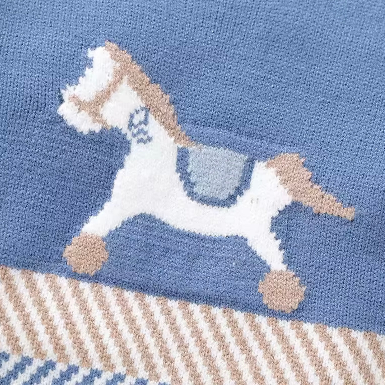 BLUE KNITTED ROMPER ROCKING HORSE