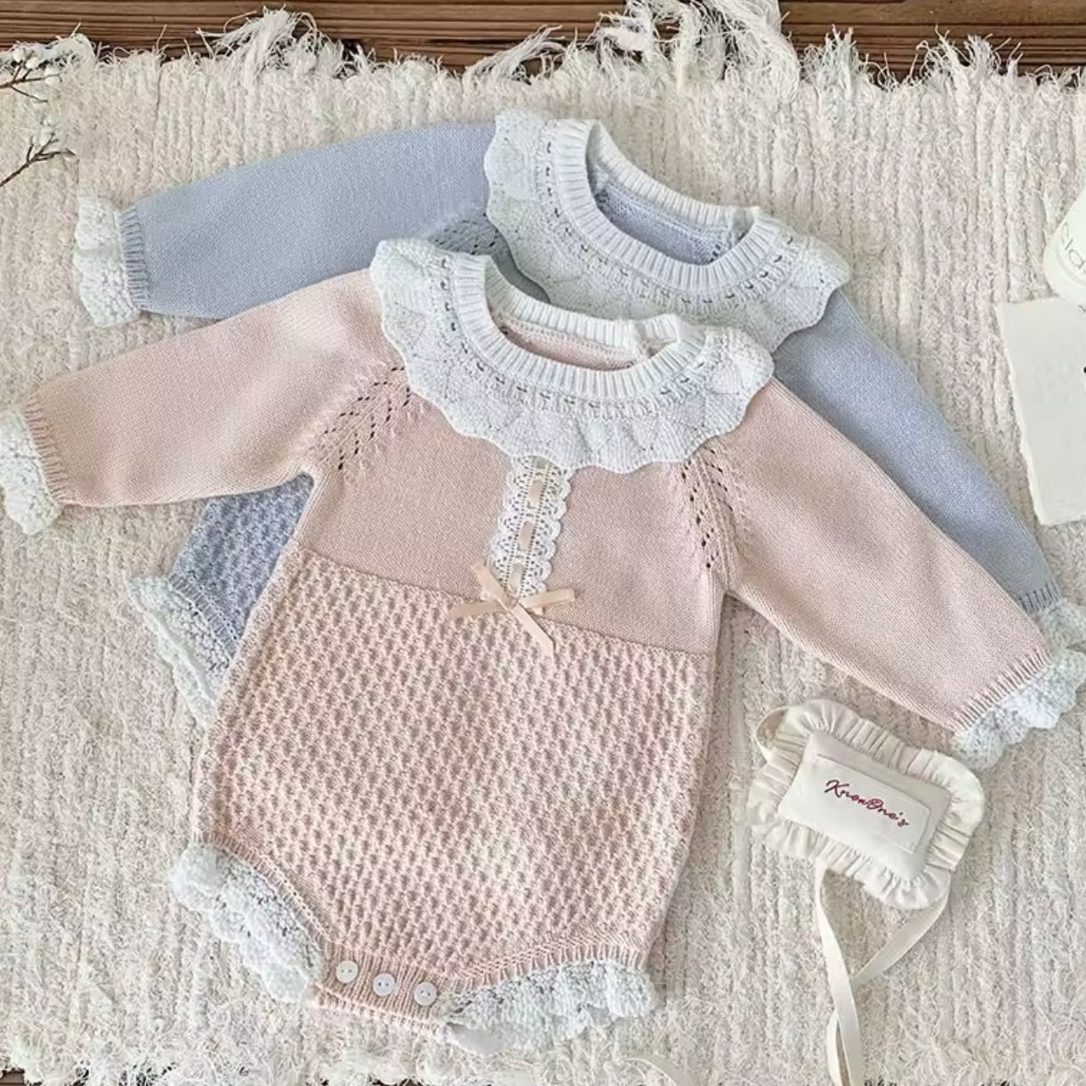 KNITTED TRIM LACE BABY GROW