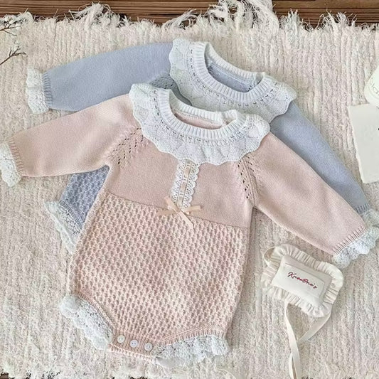 KNITTED TRIM LACE BABY GROW