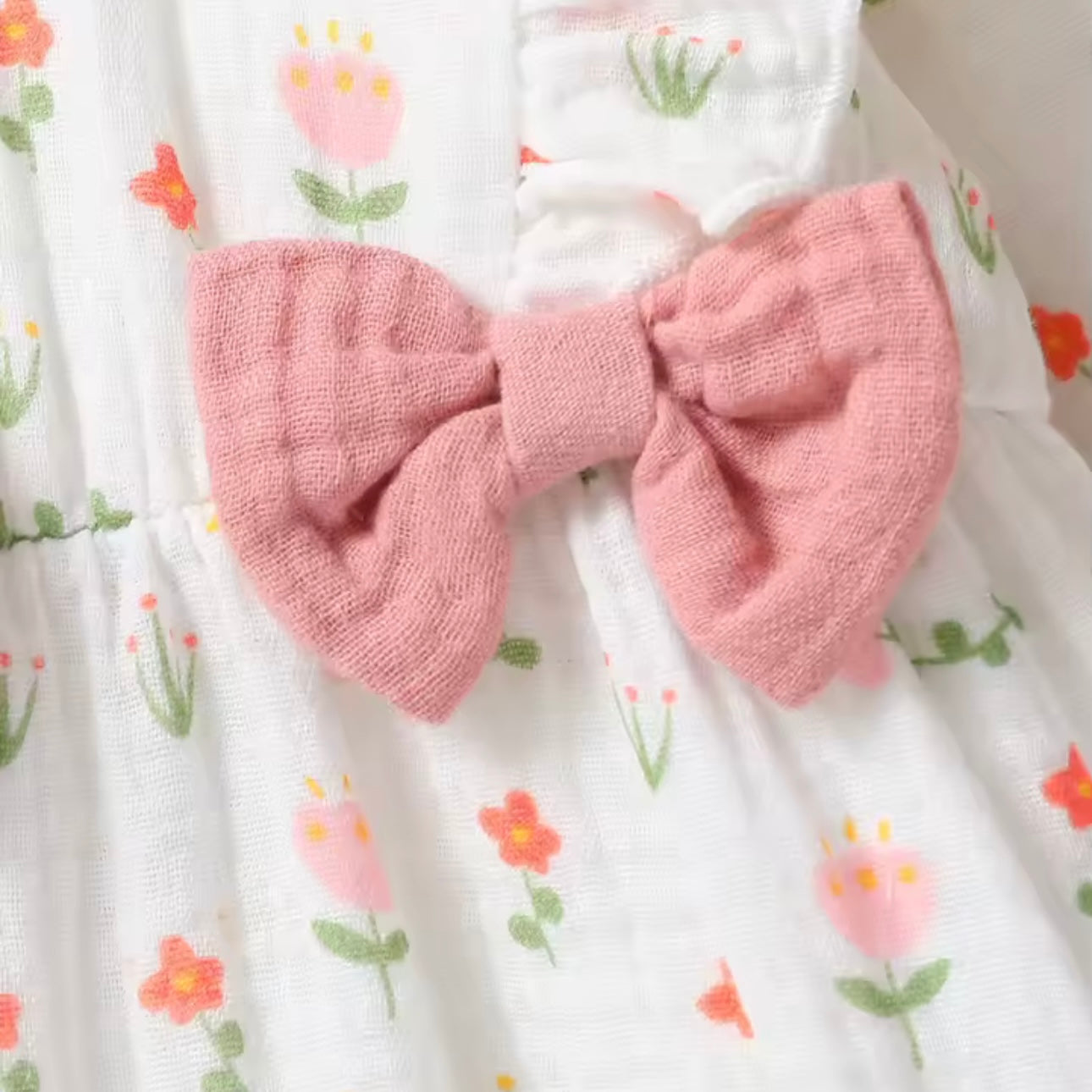 WHITE AND PINK FLORAL BOW ROMPER WITH HEADBAND