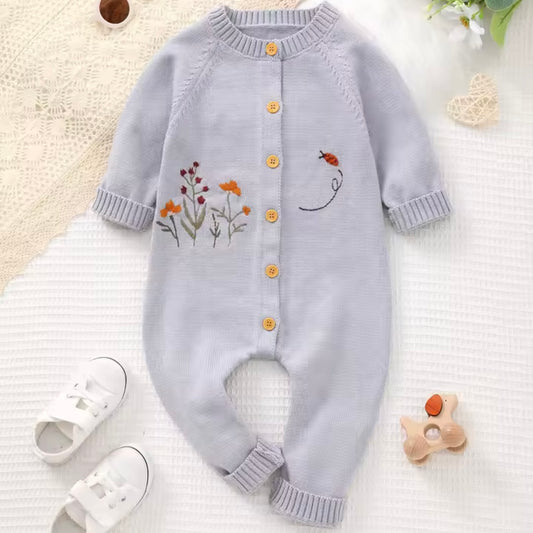 BLUE FLOWER STEM BABY GROW ROMPER