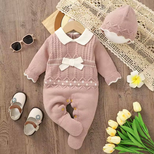 PINK AND WHITE BOW ROMPER WITH HAT