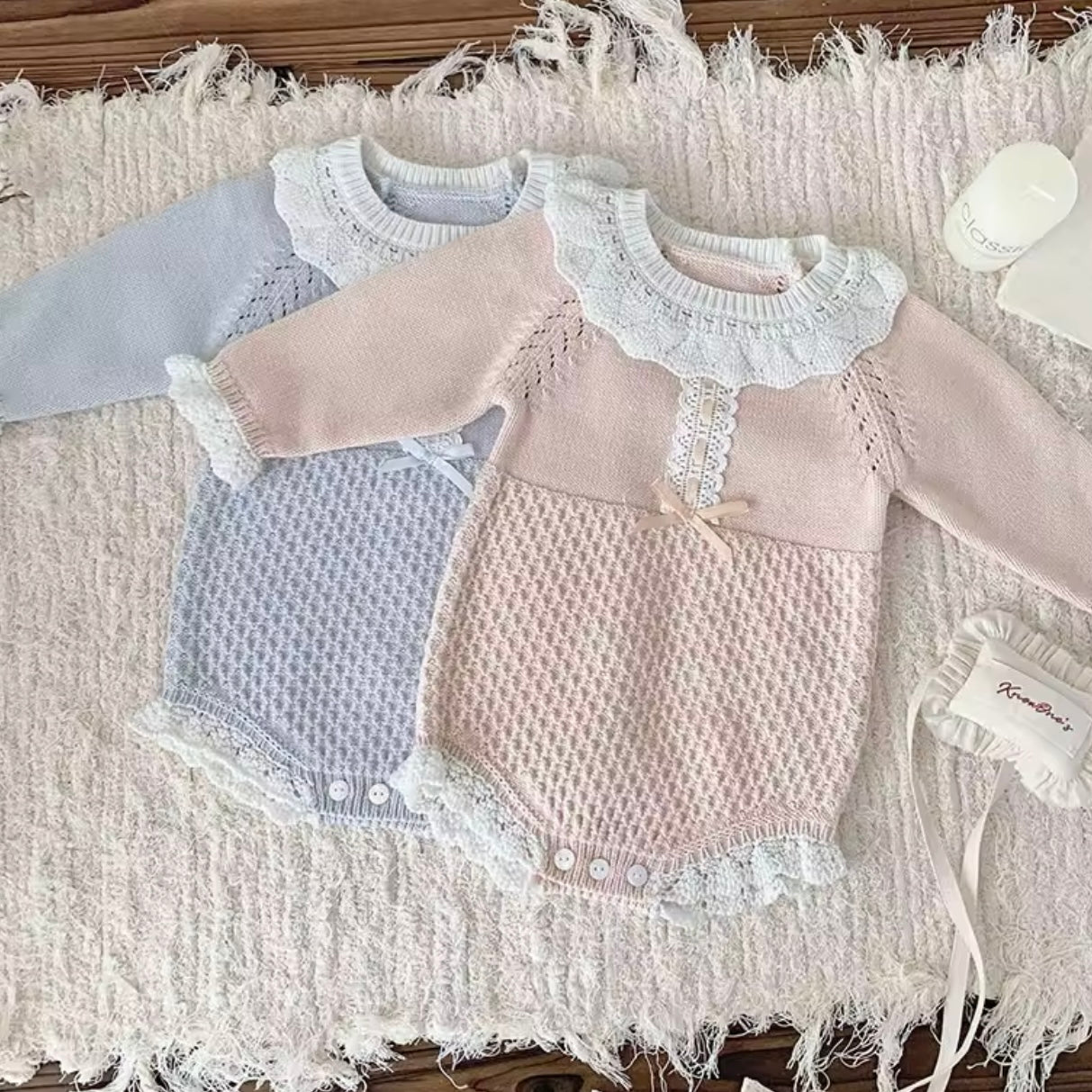 KNITTED TRIM LACE BABY GROW