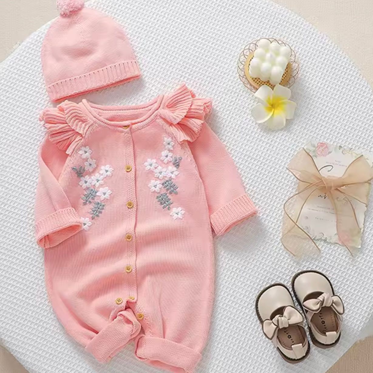 FLORAL FRILL ROMPER WITH HAT