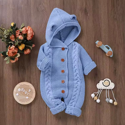 BLUE HOODED ROMPER WITH BEAR EARS