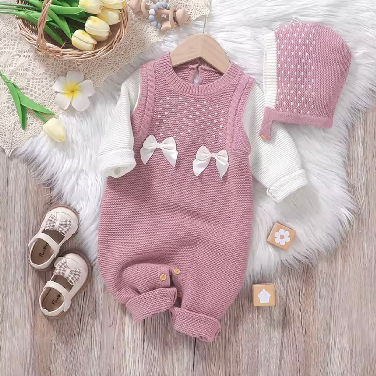 PINK BOW ALL IN ONE HAT SET