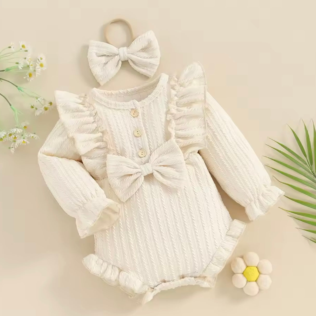 BOW FRILL ALL IN ONE BABY GROW ROMPER