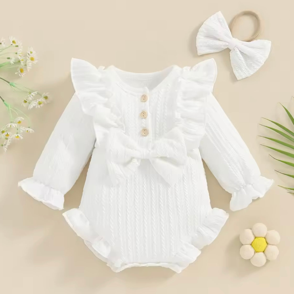 BOW FRILL ALL IN ONE BABY GROW ROMPER