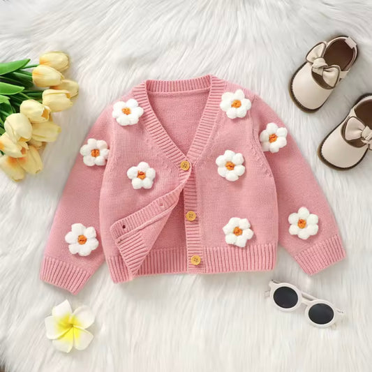 PINK FLOWER KNITTED CARDIGAN