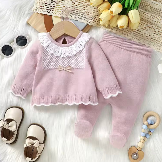 PINK SWIRL TRIM LACE JUMPER AND LEGGING SET