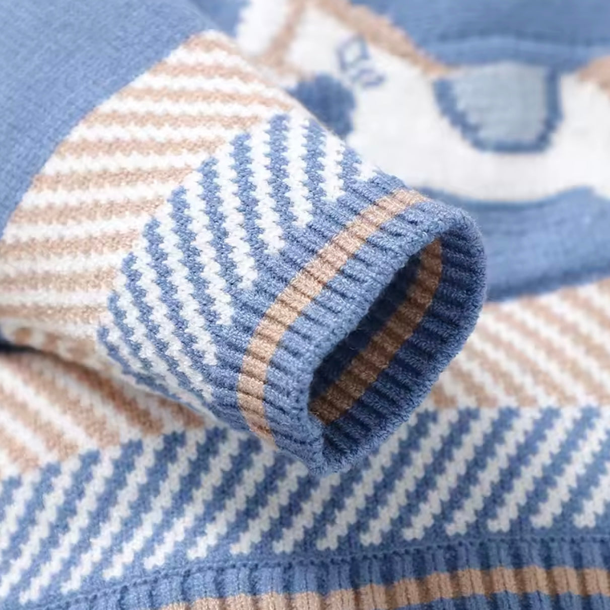 BLUE KNITTED ROMPER ROCKING HORSE