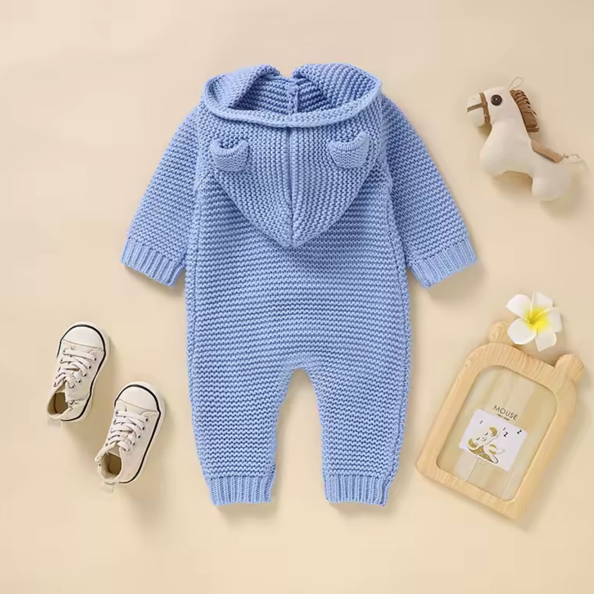 BLUE HOODED ROMPER WITH BEAR EARS