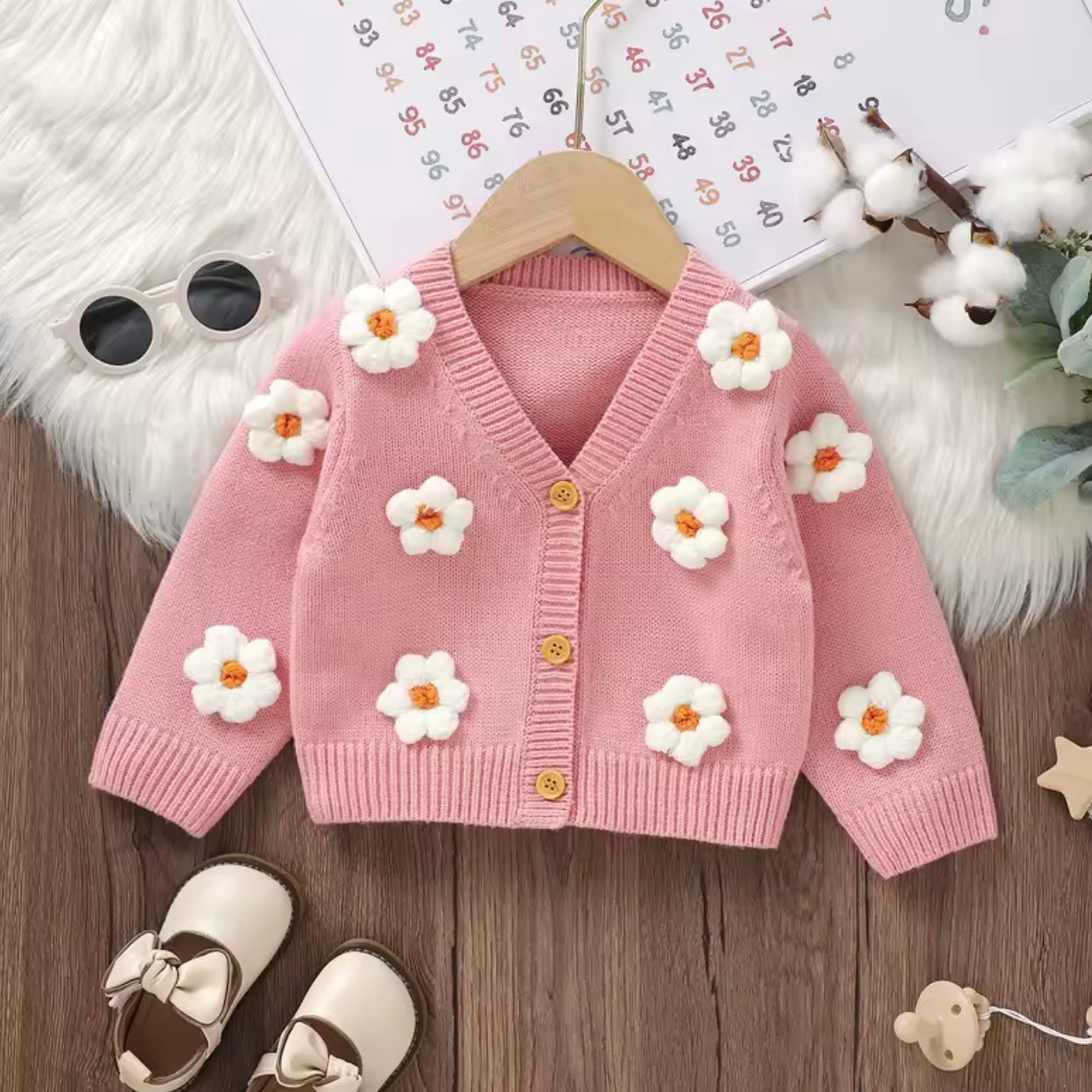 PINK FLOWER KNITTED CARDIGAN