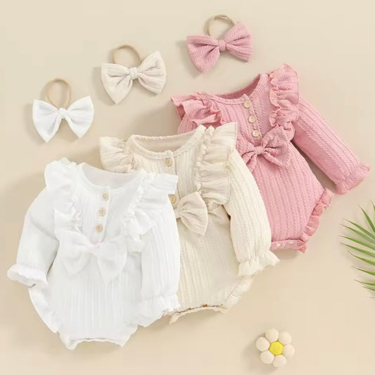 BOW FRILL ALL IN ONE BABY GROW ROMPER