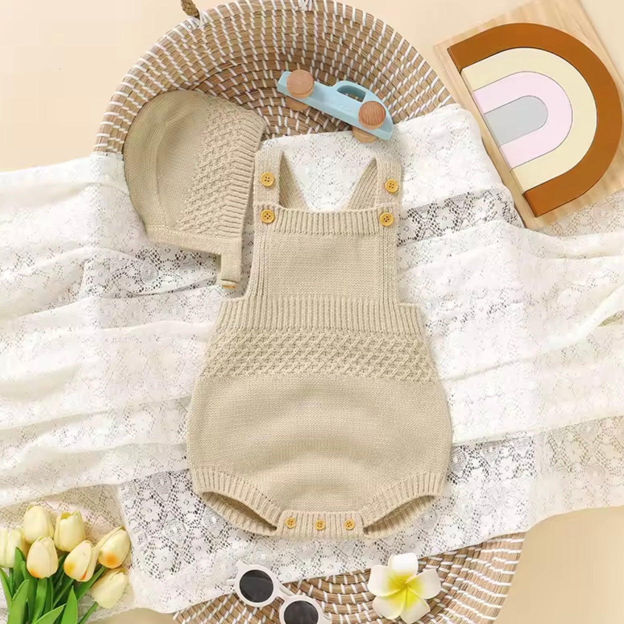 CAMEL BEIGE ALL IN ONE WITH BONNET HAT